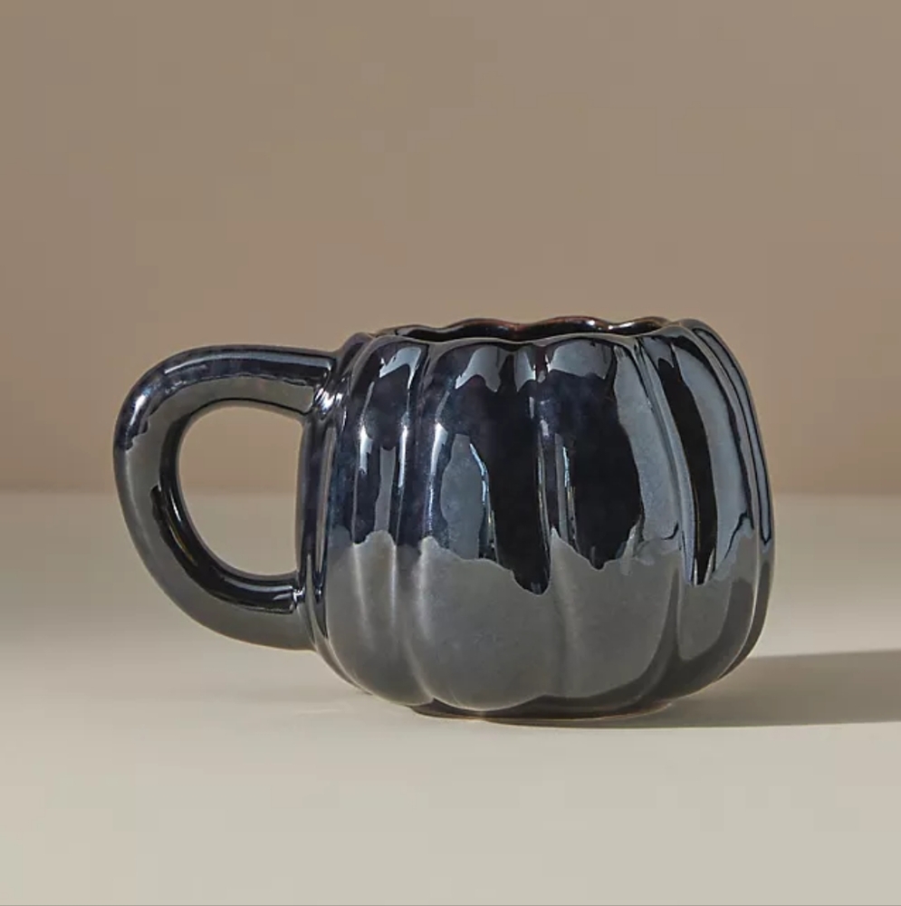 Anthropologie Iridescent Black Pumpkin Mug//GUC// comes with free painting